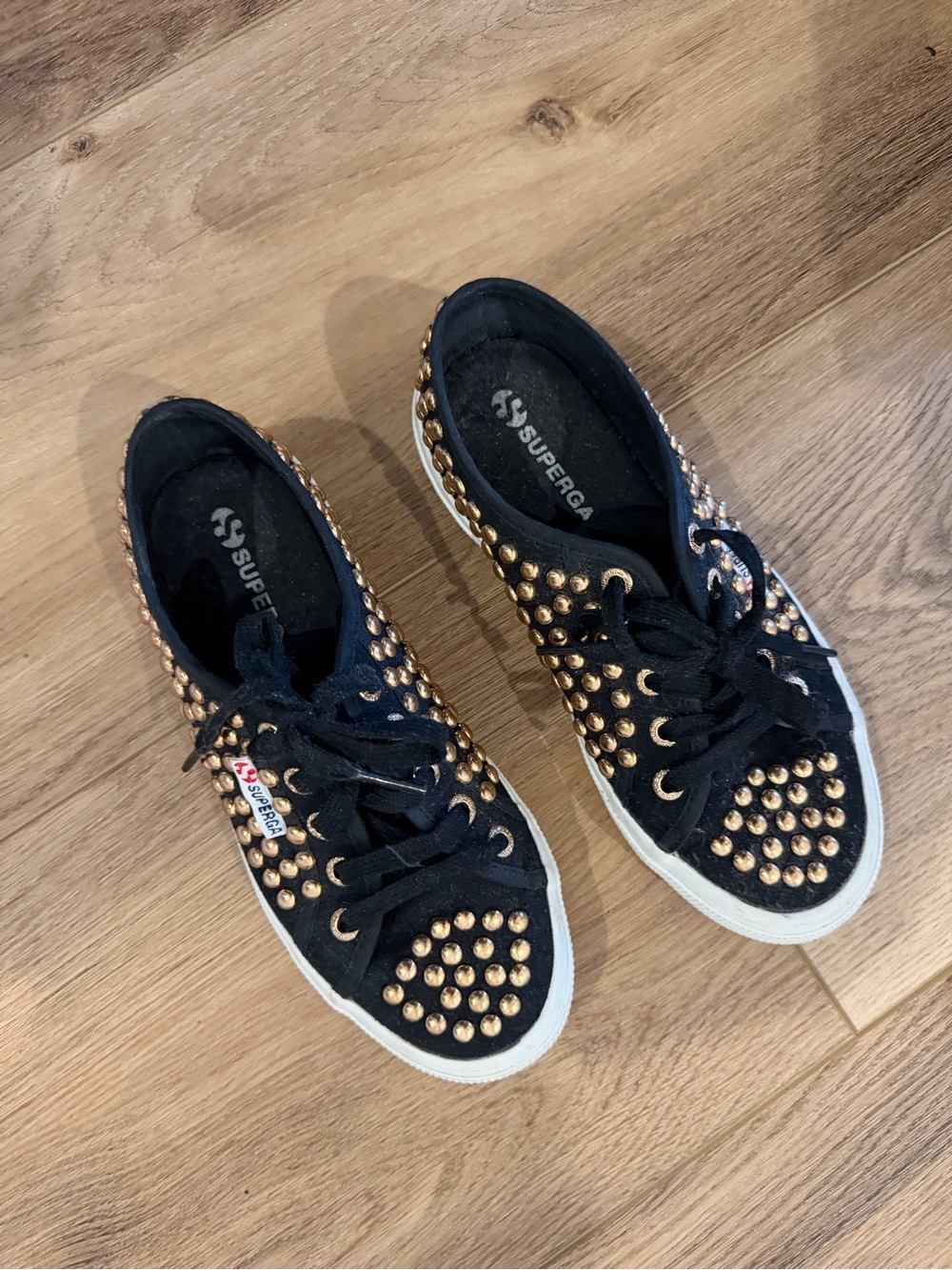 Superga Black Canvas Sneakers with Gold Stud Accents